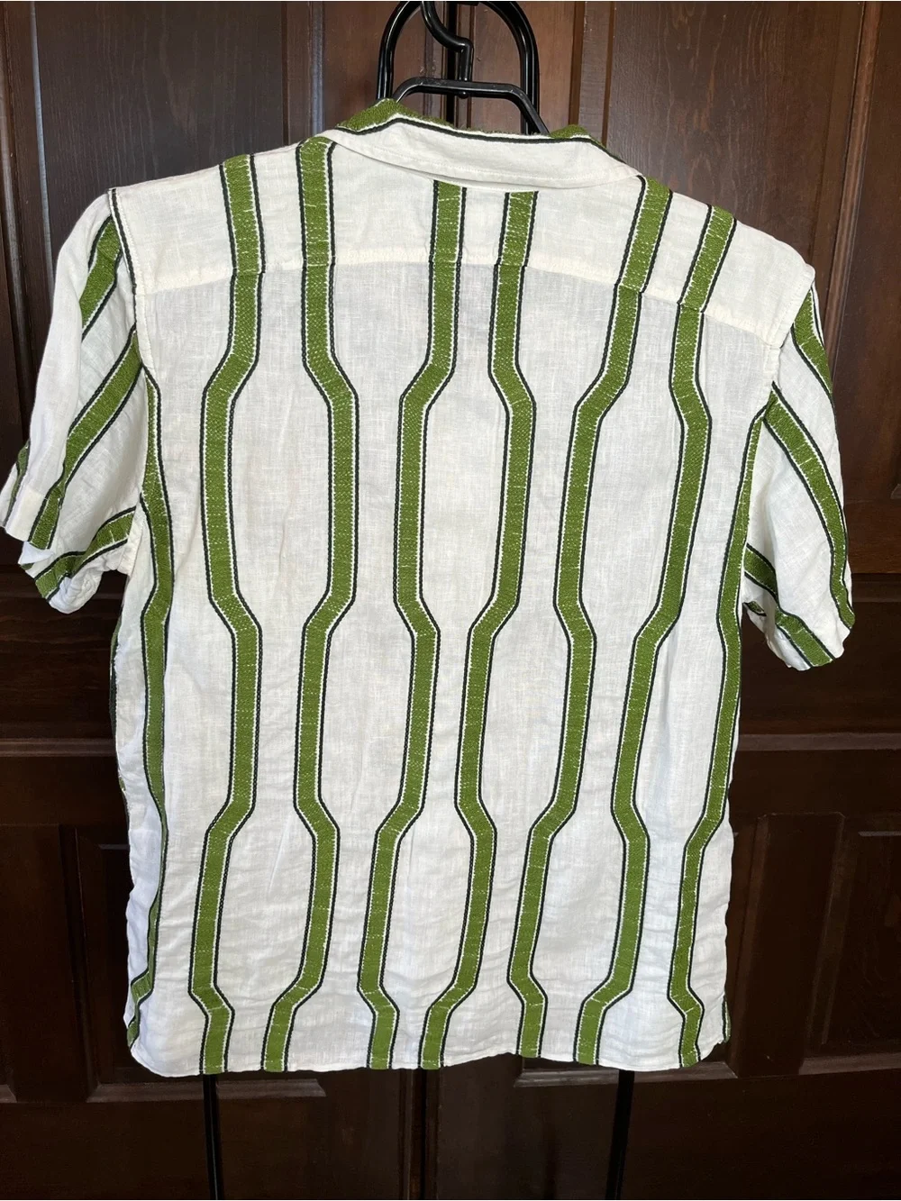 Banana Republic Embroidered Linen Shirt Short Sleeve Men's L Green Geometric